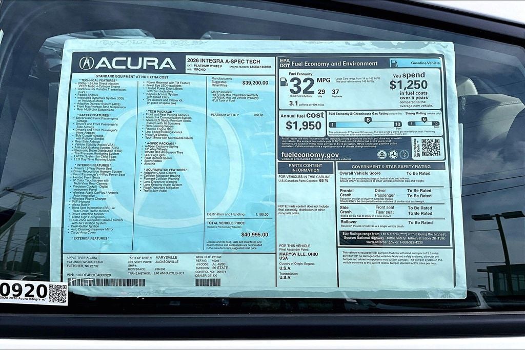 2026 Acura Integra A-Spec Tech Package