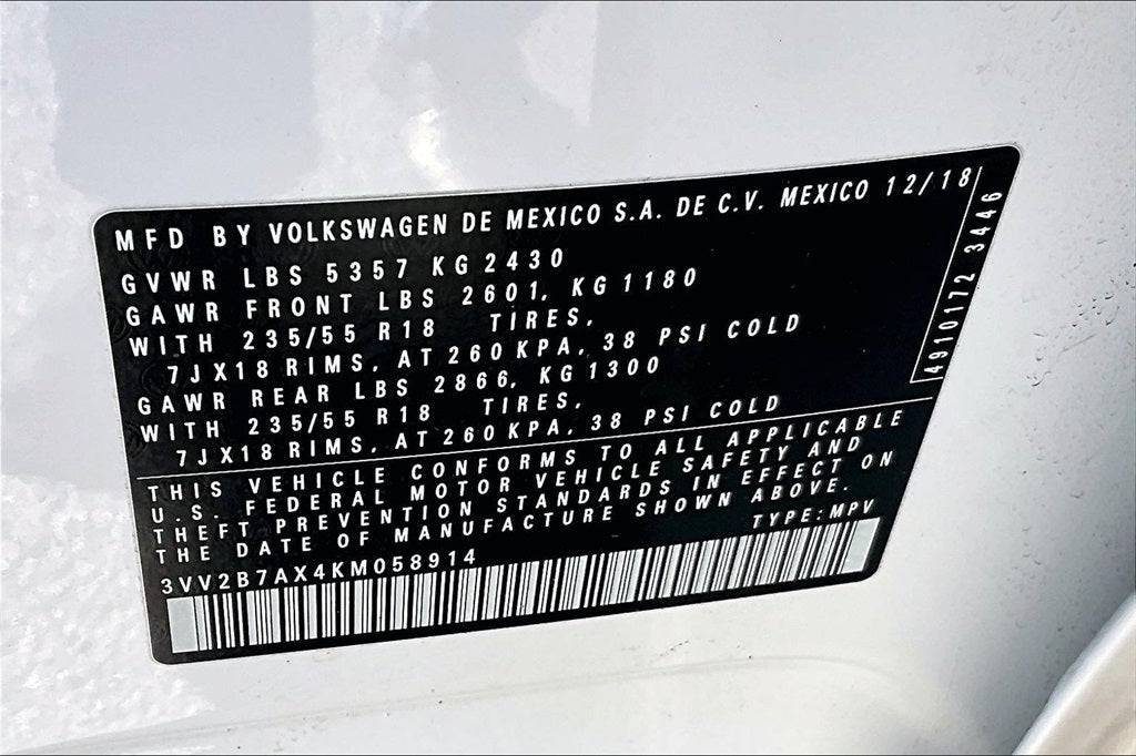 2019 Volkswagen Tiguan 2.0T SEL 4Motion