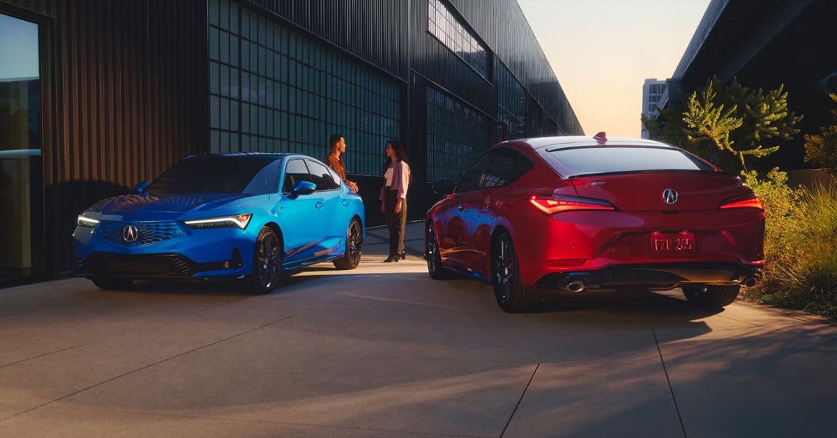 Blue and red Acura Integra models